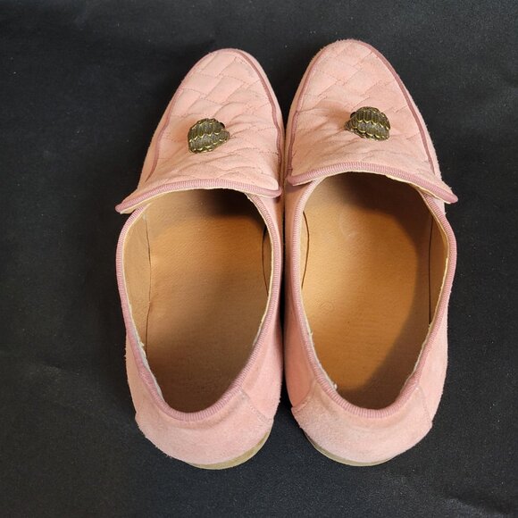 KURT GEIGER LONDON Men Hugh Eagle Head Pink Suede Loafers Quilted Size 43 US 10 - Picture 6 of 9